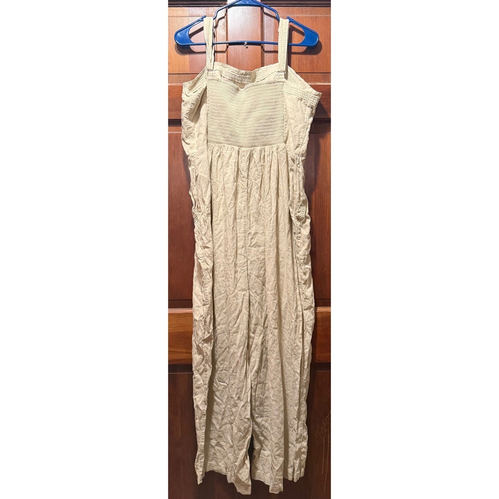 Old Navy Women's XL Tall Linen Blend Square Neck Wide Leg Jumpsuit Natural Beige - Picture 3 of 5